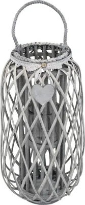 Immagine prodotto di Milani Home - lanterna in vimini grigio e vetro, portacandela decorativa, stile shabby, per interno ed esterno, 34 x 76 cm