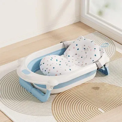 Productafbeelding van Famanu Babybadkuip, blauw - Opvouwbaar met babybadkussen - 72 cm - Geschikt voor baby's van 0 tot 3 jaar