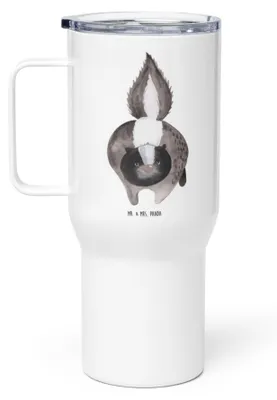 Produktbild von Mr. & Mrs. Panda Thermobecher Stinktier Angriff - Weiß - Geschenk, Skunk, Kaffee-to-go-Becher, Drohung, Raubtier, Mehrwegbecher, Wildtier, thermosbecher, wütend, Teetasse
