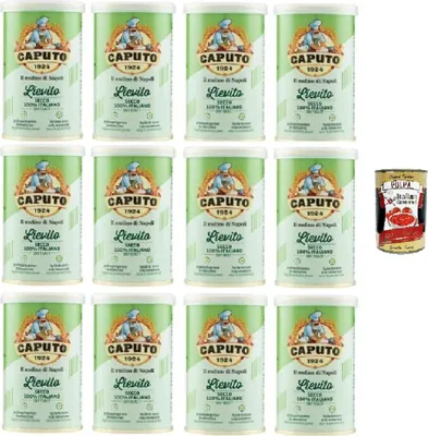 Produktbild von Caputo Lievito Secco, 100% Italienische Trockenhefe, 12 x 100g Dosen, Il Mulino di Napoli, + Italian Gourmet polpa 400g