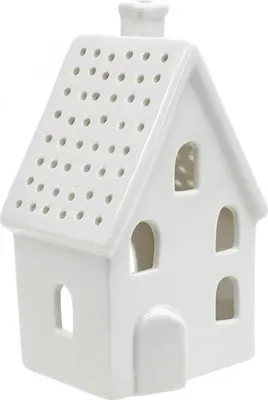 Produktbild von Keramik Windlicht Haus Weiß - Tischdeko für Advent & Weihnachten, gemütliches Teelichthaus H18cm