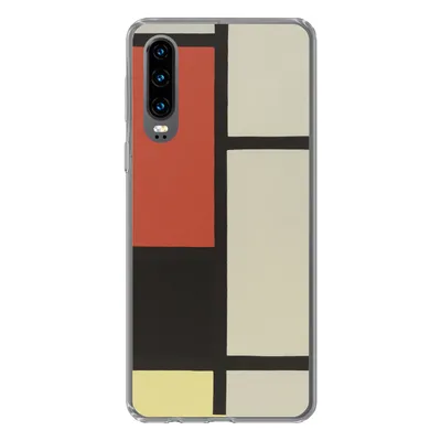 Produktbild von MuchoWow® Handyhülle Schutzhülle Hülle für Huawei P30 Komposition mit rotem Quadrat, schwarz, blau - Piet Mondrian Silikon Softcase Handy Hülle - Kartenbesitzer