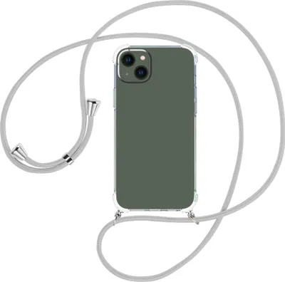 Produktbild von Handykette Backcover-Schutzhülle mit Band (Metall silberfarben) für Apple iPhone 15 Plus - silbergrau