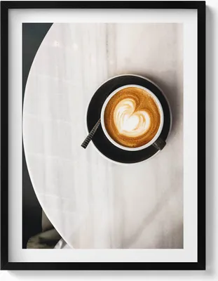 Produktbild von Tasse Kaffee mit einem Herz– Wandbild mit Rahmen – Gerahmtes Bild  – Wanddekoration – 60x80 cm –  Schwarz Rahmen