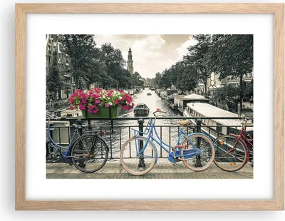 Produktbild von Gerahmtes Poster - Rahmen in heller Eiche - Amsterdam Fahrräder Brücke - 40x30 cm - Wand Bild - Wanddeko - Wandbilder - Kunstposter - Wandposter - Bilderrahmen - Bilder - Kunstdruck - P2NAA40x30-4503