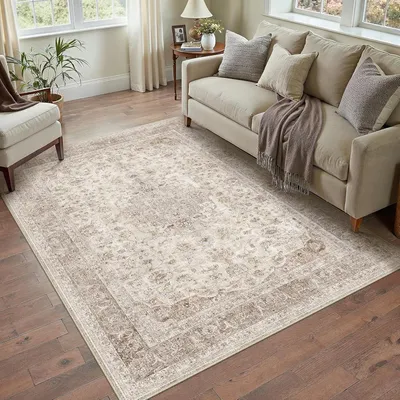 Obrázek produktu pro Koberec, 120 x 170 cm, béžová barva, krátký vlas, protiskluzový, vhodný do obývacího pokoje