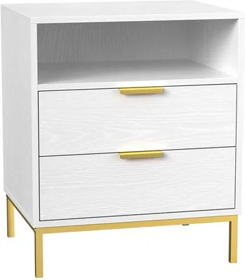 Productafbeelding van Unyqoos® Witte MDF nachtkastje met 2 lades en een open vak – stille lades, veelzijdig voor slaapkamer, woonkamer en kinderkamer