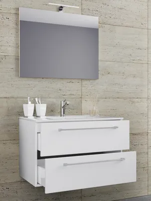 Produktbild von VCM 3-tlg. Waschplatz Waschtisch | Waschbecken Unterschrank Breite 80 cm | Badmöbel Set hängend mit zwei Schubladen Spiegel | Badinos