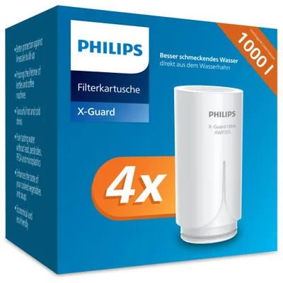 Produktbild von Philips Wasser Ontap Filterpatrone AWP305P4/10, Mikrofiltration, 1000 L Filtrationskapazität, Filtert Sedimente, Chlor und Andere Geschmacksbeeinträchtigende Stoffe, Viererpack