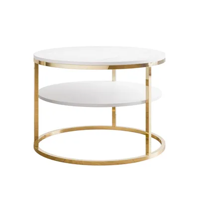 Produktbild von CIRI MAT Couchtisch mit Ablage und Gestell, Gold Chrom / Weiß Marmor