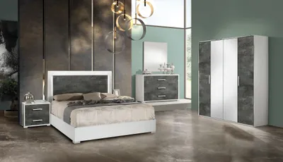 Immagine prodotto di Camera da letto: letto, comodino, armadio, cassettiera, specchio, set doppio, 6 pezzi.