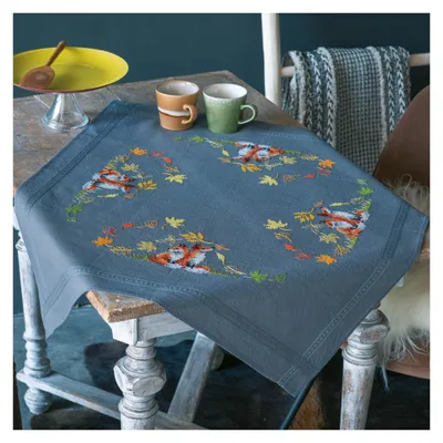 Kreuzstich-Set Tischdecke 80x80 cm Herbstfüchse vorgedruckt