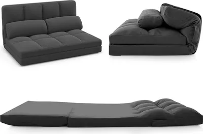 Produktbild von COSTWAY Niedriges Schlafsofa mit 2 Kissen, umwandelbares Bodensofa mit 3-fach verstellbarer Rückenlehne & hautfreundlichem Samtbezug, Gästecouch