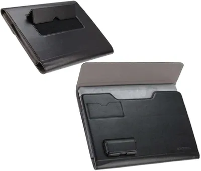 Image de Sacoche en cuir pour ordinateur portable 13,5 pouces, 2-en-1 avec compartiment organisateur