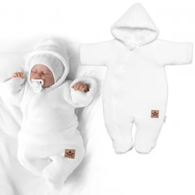 Obrázok produktu pre Baby Nellys Zimná pletená kombinéza / vesta s kapucňou - biela, veľkosť 74