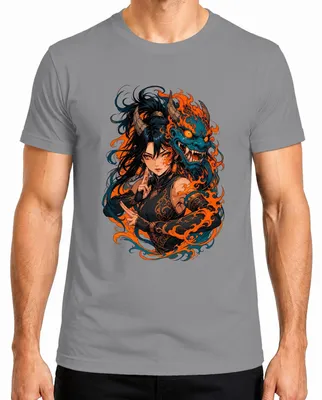 Zdjęcie produktu dla Koszulka damska w stylu anime/mangi, motyw: japoński demon, kolor: szary, rozmiar: M