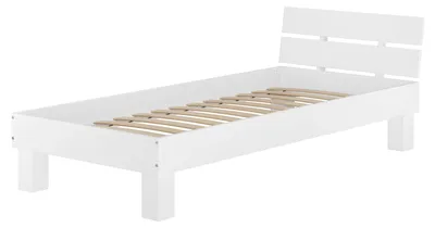 Produktbild von Einzelbett Buche massiv 90x200 Bett Bettrahmen Gästebett waschweiß Zubehör wählbar V-60.86-09WFederleisten