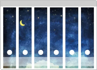 Produktbild von Wallario Ordnerrücken Sticker, selbstklebend für breite Ordner, 6 Stück, Motiv Wolkenhimmel mit Mond und Sternen