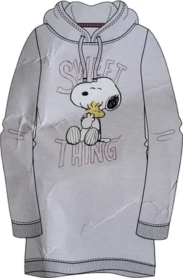 Produktbild von The Peanuts Snoopy Sweatkleid für Damen - Oversize Hoodie Kapuzenpullover lang Sweatshirt langarm Grau, Größe:L