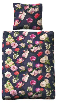 Produktbild von JACK Biber Bettwäsche 2 tlg. 135x200cm Blumen Bunt Dunkelblau Reißverschluss