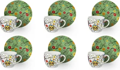 Zdjęcie produktu dla Excelsa zestaw 6 filiżanek do espresso ze spodkami Calavera porcelana 7 cl kolorowa
