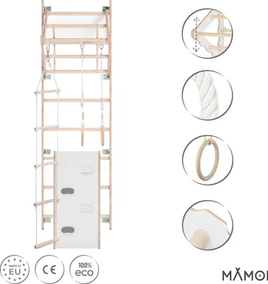 Obrázok produktu pre Gymnastický rebrík pre deti biely, Gymnastický rebrík, Lezecký rebrík, Nástenný gymnastický rebrík, Domáca preliezačka 100% ECO