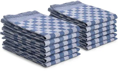 Productafbeelding van Ibenzoa® 12-delige set theedoeken, 50x70 cm – 100% katoen, blauw geruit, gecertificeerd volgens , absorberend en wasbaar tot 60°C