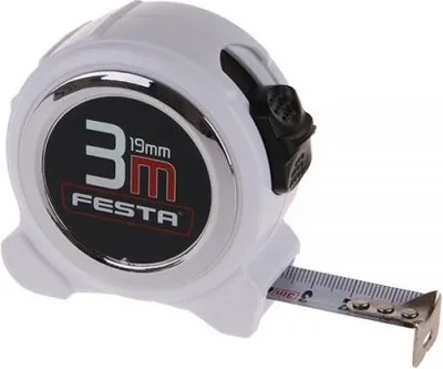 Produktbild von Maßband FESTA 3m x 19mm, weiß - große Ziffern, Schlaufe, Gürtelclip - Packung mit 1 Stück