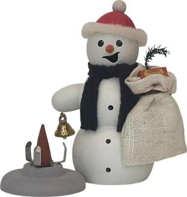 Produktbild von Kuhnert Erzgeb. Räucherfigur Räuchermännchen Schneemann mit Geschenkesack 13 cm