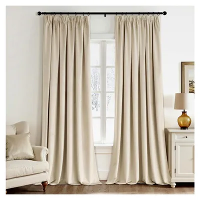 Produktbild von Samtvorhang mit Kräuselband in Beige, 2er Set, blickdichte Vorhänge, H245xB140 cm