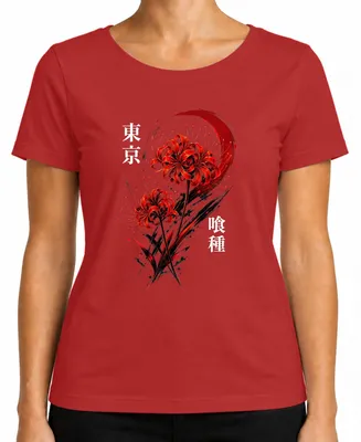 Imagen del producto de Camiseta para mujer con diseño de la flor Higanbana (Lirio Araña Rojo), estilo japonés, asiático, Y2K, color rojo, talla 3XL