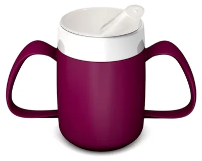 Produktbild von Pflegebecher mit Schnabelaufsatz für Senioren | brombeer | Trinkhilfe | Ergonomischer Becher