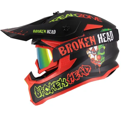 Produktbild von Broken Head Dirthelm FreakZone Schwarz-Grün-Rot Set + MX-2 Brille : M (57-58 cm) Größe: M (57-58 cm)