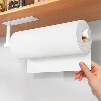 Produktbild von Zweispannende Küchenrolhalter, selbstklebend oder bohrend, weiß, Halter für Papierhandtuchhalter für Wandmontage für die Küche, Küchenrolldispenser aus Edelstahl