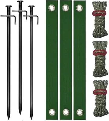 Produktbild von 9-teilige Set für Pflanzhalter und Zeltbefestigung mit Windstabilität - inkl. Metallstangen, Pfählen, Reifen und Seilen