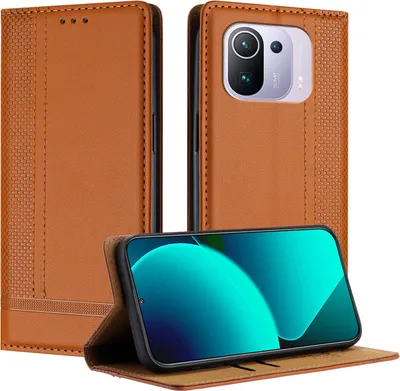 Produktbild von Handyhülle für Xiaomi 11 Pro Leder Flip Klappbare Schutzhülle mit Standfunktion Braun