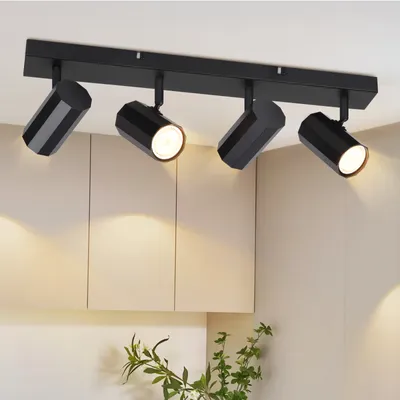 Produktbild von ZMH Deckenleuchte Schwarz 4 Flammig Metall GU10 Deckenspots Deckenlampe Vintage Schwenkbar 330° Retro für Wohnzimmer Küche Esszimmer Schlafzimmer