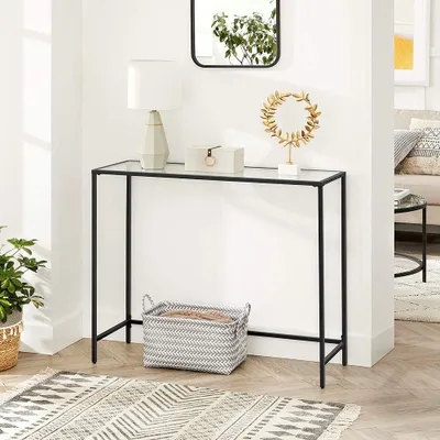 Produktbild von Konsolentisch mit gehärtetem Glas, schwarzes Metall, 100 x 35 x 80 cm
