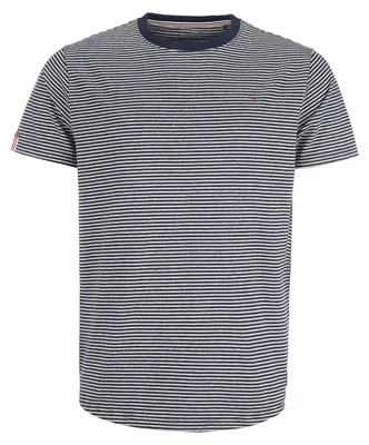 Produktbild von modAS Herren T-Shirt gestreift - Ringelshirt Kurzarm-Shirt mit Streifen aus Baumwolle in Blau-Grau-Melange Größe XL