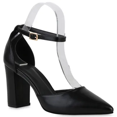 Produktbild von VAN HILL Damen Spitze Pumps Blockabsatz Klassische Abend-Schuhe 840140, Farbe: Schwarz, Größe: 38