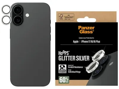 Produktbild von PanzerGlass Hoops Glitter Panzerglas Displayschutz für iPhone 17, 16, 16 Plus - silber