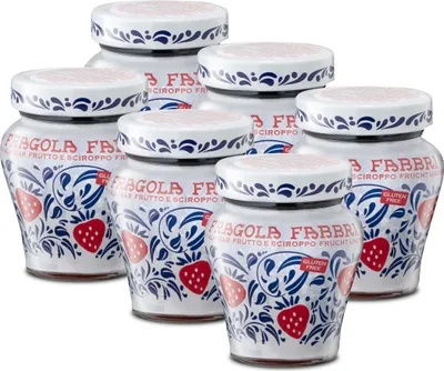 Produktbild von Food-United FRAGOLA FABBRI 1905 6x230g Erdbeeren aus Italien eingelegt und halb-kandiert in Sirup - ohne Aroma- Farb- & Konservierungsmittel, für Erdbeer-Eisbecher-oder für Erbeeren-Sorbets-Cocktails-Desserts-Pavlova, GVO-Frei Glutenfrei & 100% nat