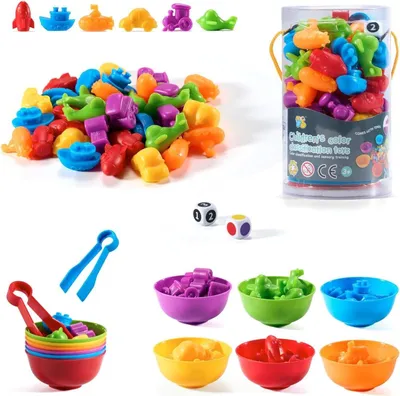 Image de Jeu éducatif, jeu de 47 pièces pour compter et trier, jeu éducatif, motricité, jouet Montessori pour les 2-6 ans, sans BPA, apprentissage des formes et de la motricité