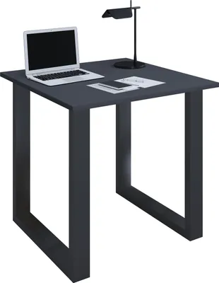 Image de Bureau en bois | H. 76 x W. 80 x T. 80 cm | Table d'ordinateur simple | pieds en métal de haute qualité | Table de travail | Mobilier de bureau - Lona U