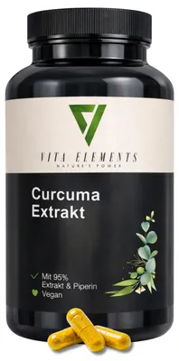 Immagine prodotto di Vita Elements Estratto di Curcuma 90 Capsule Curcuminoidi Piperina Integratore Alimentare