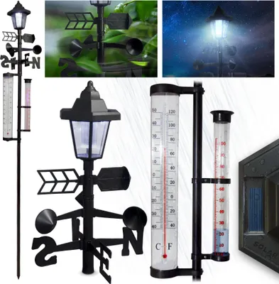 Produktbild von Wetterstation SWS29, 158 cm, Garten Regenmesser, Thermometer, Solarlampe, Windrichtung