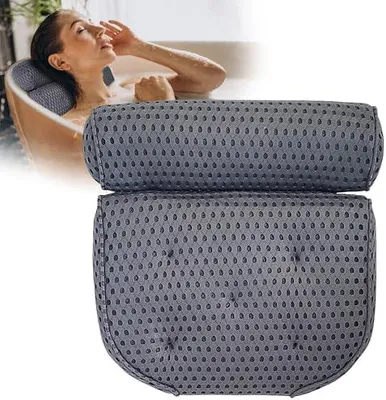 Produktbild von Badewannenkissen Grau - Badekissen für Badewanne - ergonomisches Nackenkissen für die Badewanne - Badekissen mit 7 extra starken Saugnäpfen - Badewannen Zubehör