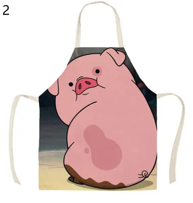Produktbild von Ärmellose Kochschürze, fleckenabweisend, Leinenrosa, mit Schweinchenmuster, langes Küchen-Lätzchen, Haushaltsaccessoires