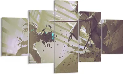 Produktbild von Bild auf Leinwand - Leinwandbild - Roboter Samurai Schwert Kämpfen - 125x70cm - Wand Bild - Wanddeko - Leinwanddruck - Bilder - Kunstdruck - Leinwand bilder - Wandkunst - EA125x70-2912