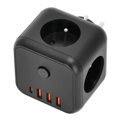 Zdjęcie produktu dla Rozgałęźnik Sieciowy Kostka 3 gniazda + 4x USB Wyłącznik Czarny Rozdzielacz